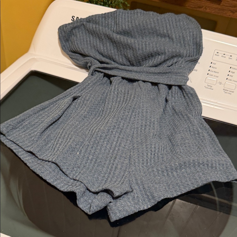 Slate Blue Strapless Knit Jumper